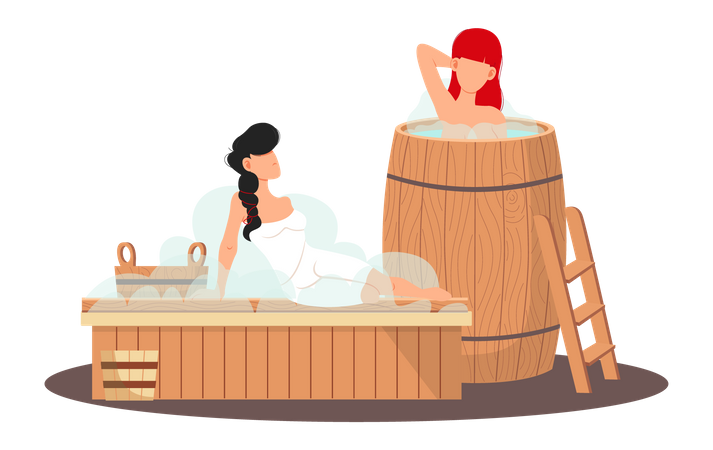 Girls relaxing in sauna  Illustration