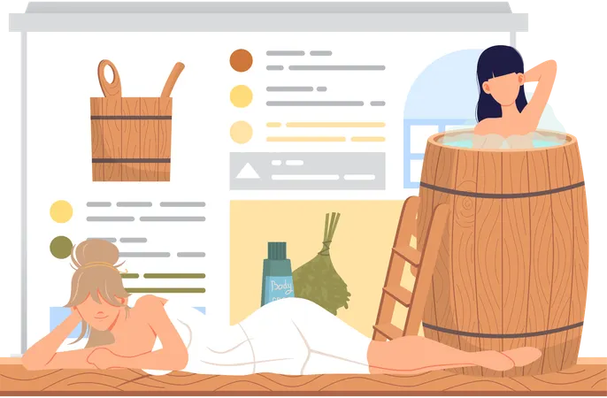 Girls relaxing in sauna  Illustration