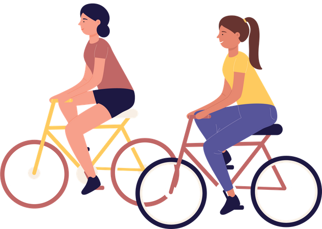Girls riding bicycle  Illustration