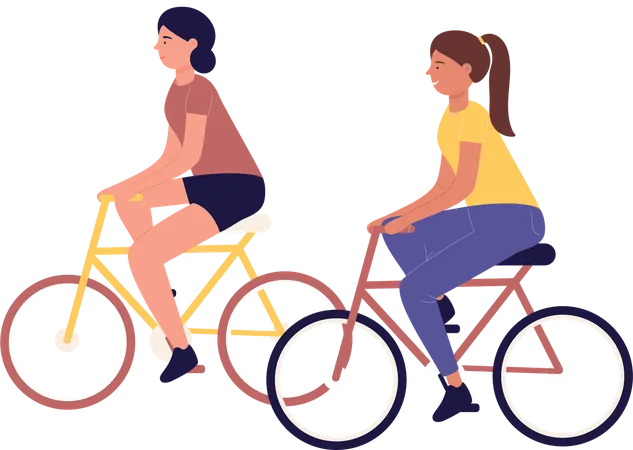 Girls riding bicycle  Illustration