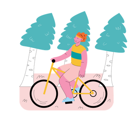 Girls riding bike in the wood  Illustration