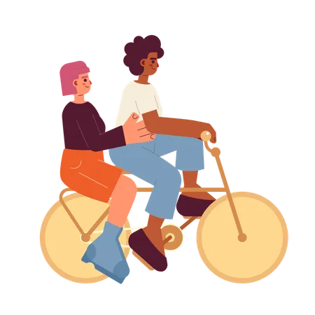 Girls Riding On Bicycle Semi Flat Color Vector Characters Entertainment Friends Activity Editable Full Body People On White Simple Cartoon Spot Illustration For Web Graphic Design Illustration