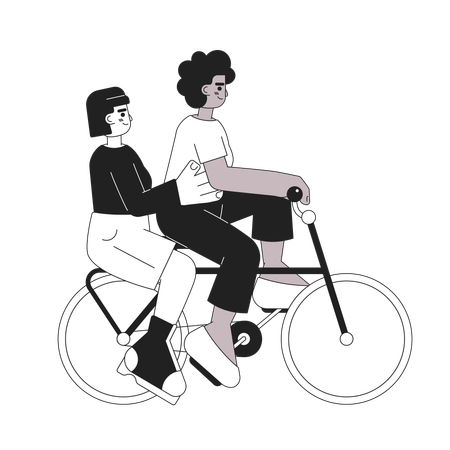 Girls riding on bicycle  Illustration