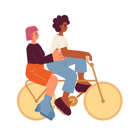 Girls riding on bicycle  Illustration