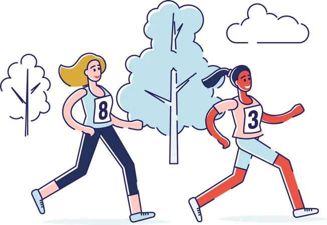 Girls running in a marathon Illustration