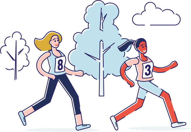 Girls running in a marathon  Illustration