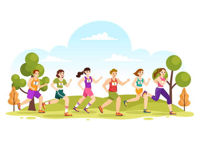 Girls running in Marathon Race  Illustration