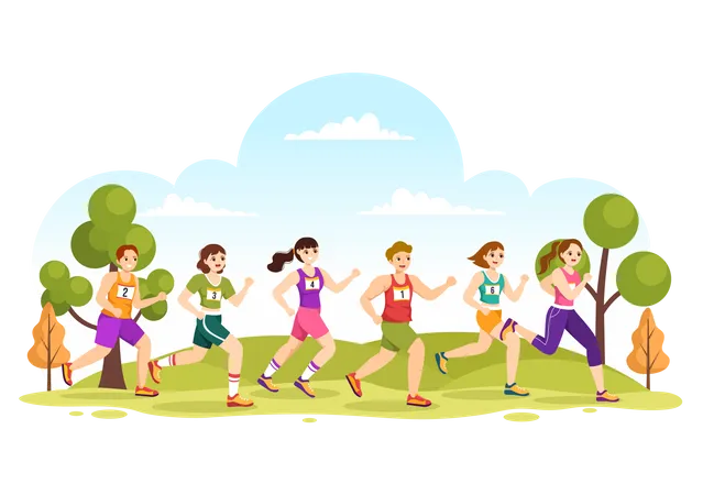 Girls running in Marathon Race  Illustration