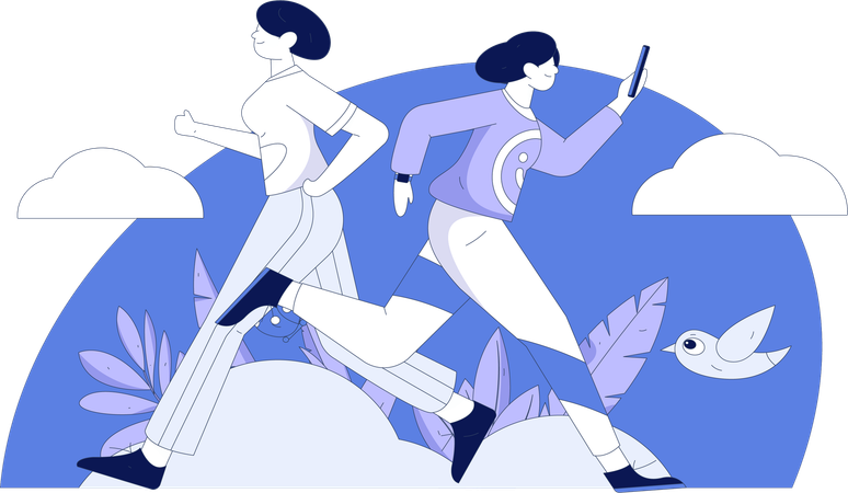 Girls running in park  Illustration