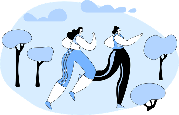 Girls running in park Illustration