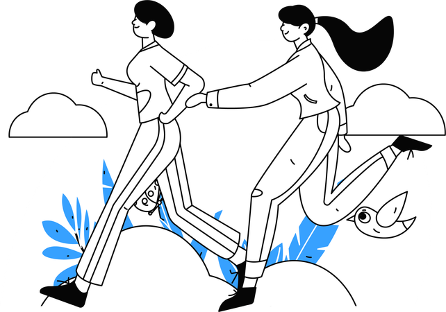 Girls running in park  Illustration