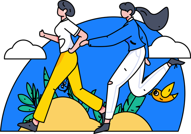 Girls running in park  Illustration