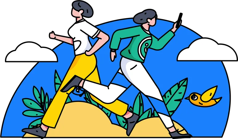 Girls running in park  Illustration