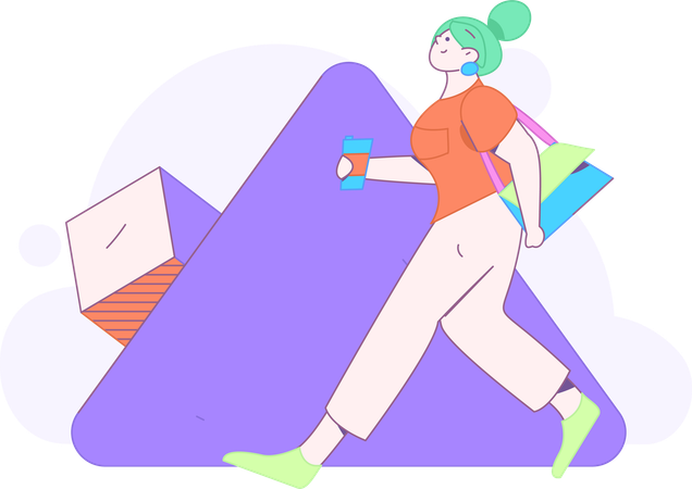 Girls running in park  Illustration