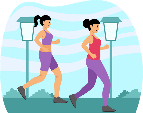 Girls running in park  Illustration