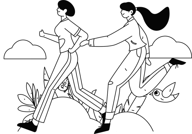 Girls running in park  Illustration