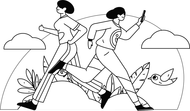 Girls running in park  Illustration