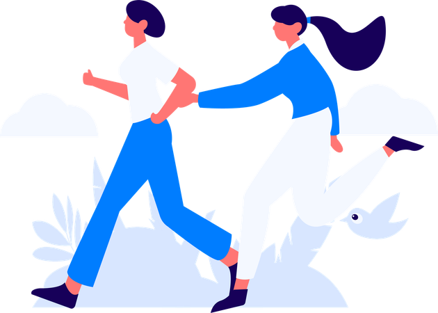 蝶と一緒に公園を走る女の子  イラスト