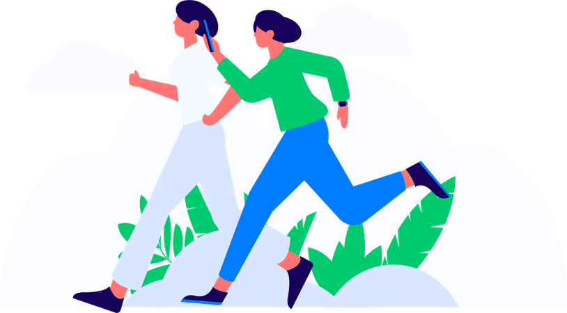 蝶と一緒に公園を走る女の子  イラスト