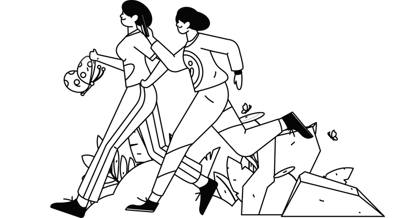 Girls running in park with butterfly  Illustration