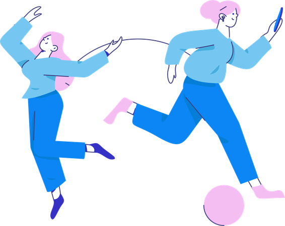 Girls running together  Illustration