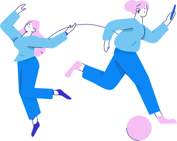 Girls running together  Illustration