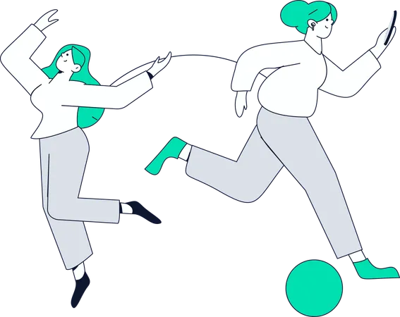 Girls running together  Illustration