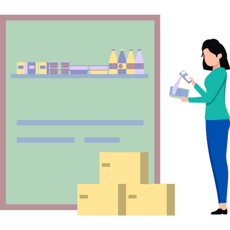 Girls scanning products by barcode scanner  Illustration