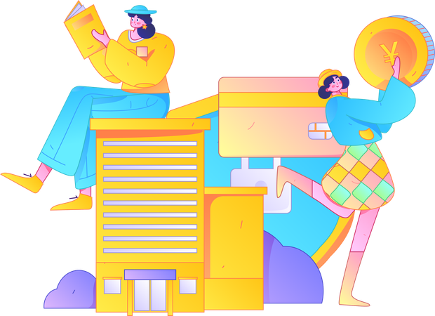 Girls selling property  Illustration