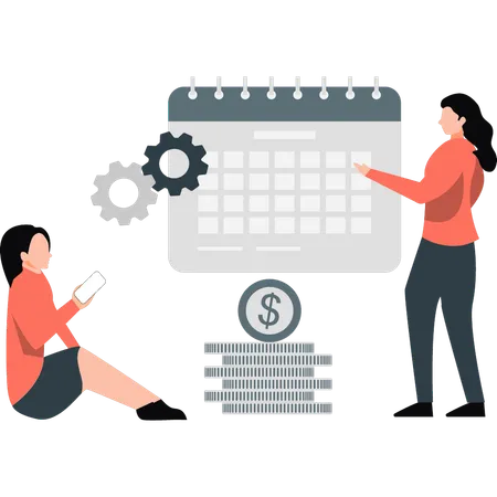 Girls setting a calendar to expand their business  Illustration