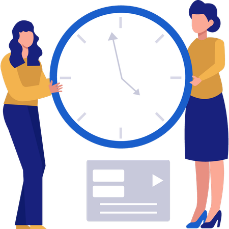 Girls setting time in clock  Illustration