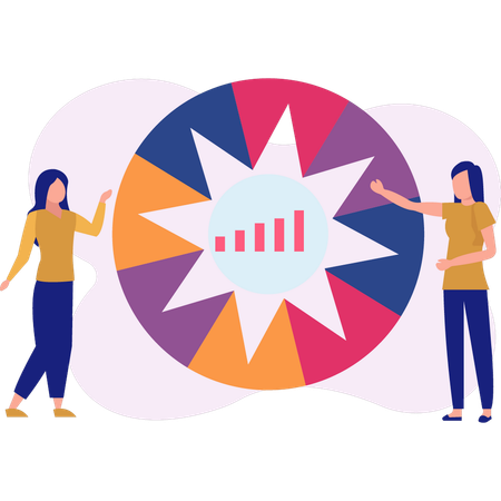 Girls showing graph on spin board  Illustration