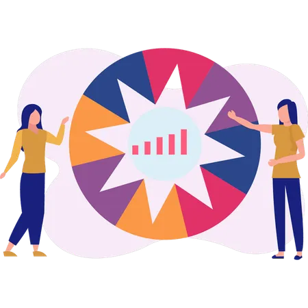 Girls showing graph on spin board  Illustration