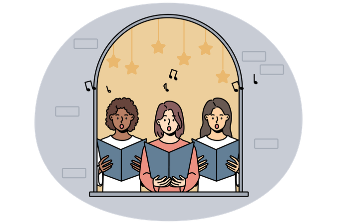Girls sing in choir  Illustration