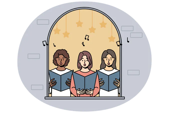 Girls sing in choir  Illustration