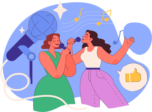 Girls singing in party  Illustration