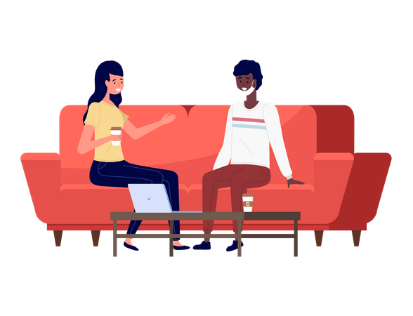 Girls sitting on couch and communicate  Illustration