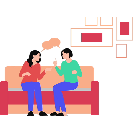 Girls sitting on couch and talking to each other  Illustration