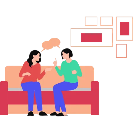 Girls sitting on couch and talking to each other  Illustration