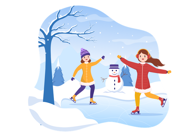 Girls skate on ice together  Illustration