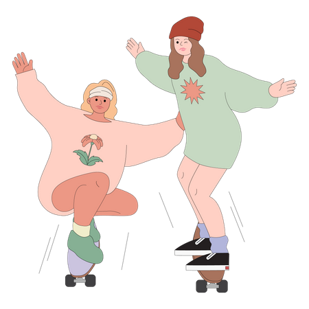 Girls skateboarding  Illustration