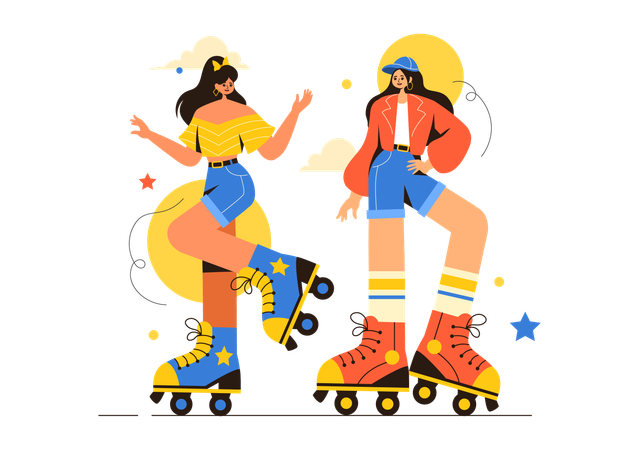 Girls Skating Adventure  Illustration