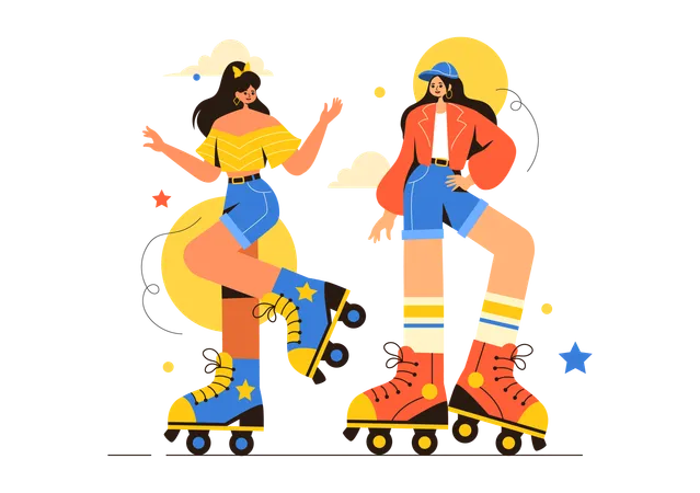 Girls Skating Adventure  Illustration