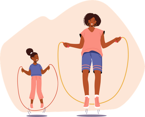 Girls skipping rope together Illustration