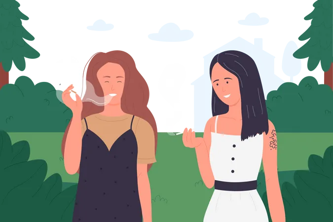 Girls smoking  Illustration