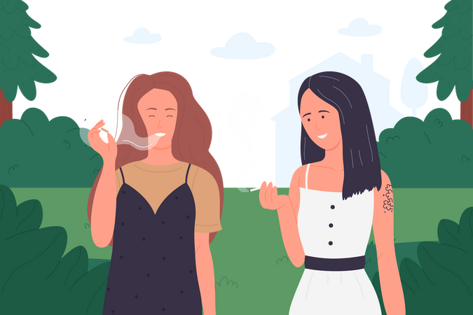 Girls smoking  Illustration