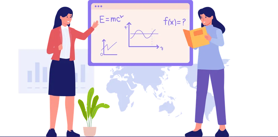 Girls Solving Equations  Illustration