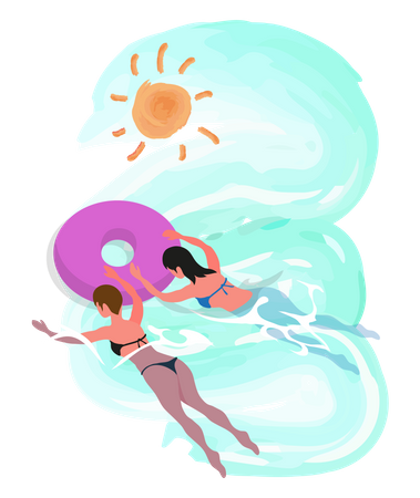 Girls swimming  Illustration