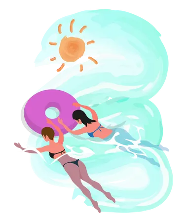 Girls swimming  Illustration
