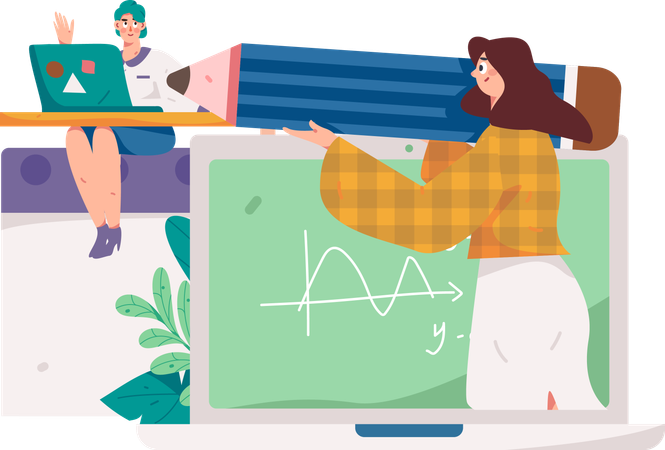 Girls taking Digital math lecture  Illustration